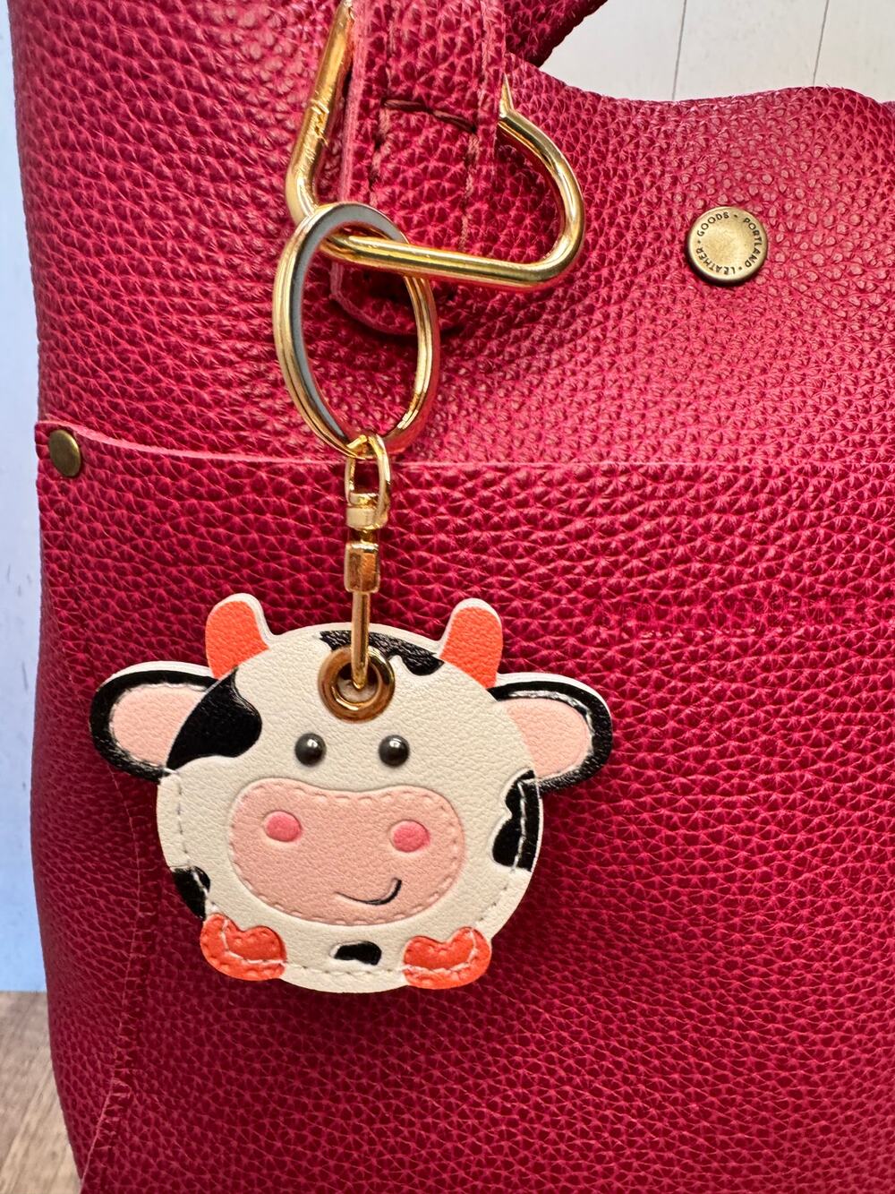 Cow Bag Charm Vegan Leather White Black Purse Charm NeW! Cows Farm Lover